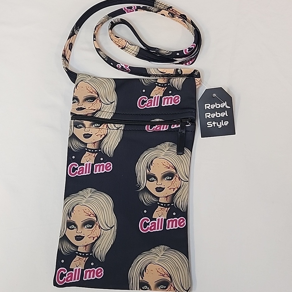 Childs Play "Call Me" Black Graphic Crossbody Bag
